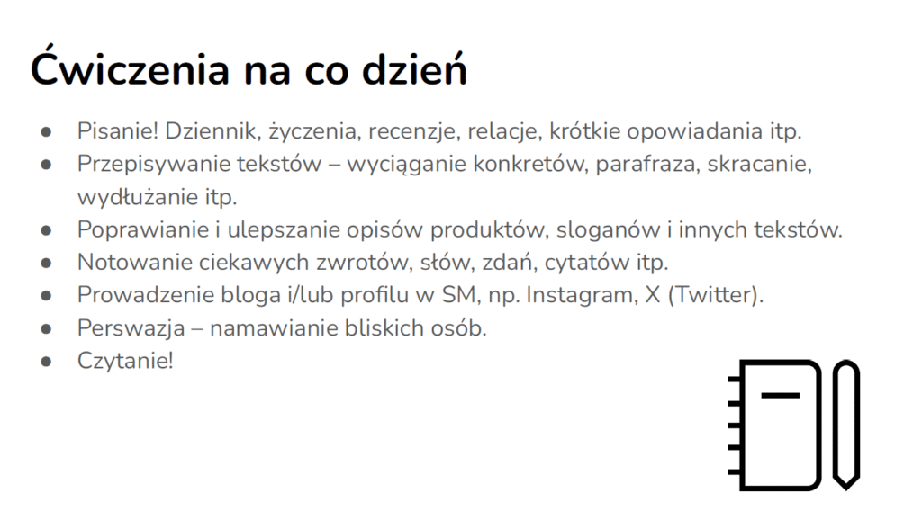 ćwiczenia na co dzień copywriting